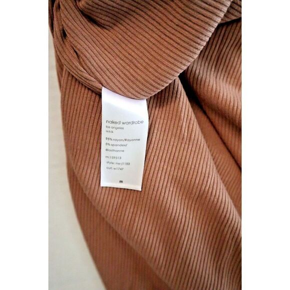 Naked Wardrobe NW-J1183 Women's Sz M Coco Brown One-Shoulder Ribbed Romper - Picture 4 of 11